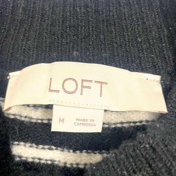 LOFT Mock Neck Turtleneck Front Tie Sweater Wool Blend Drop Shoulder Roomy SZ M - Picture 2 of 11